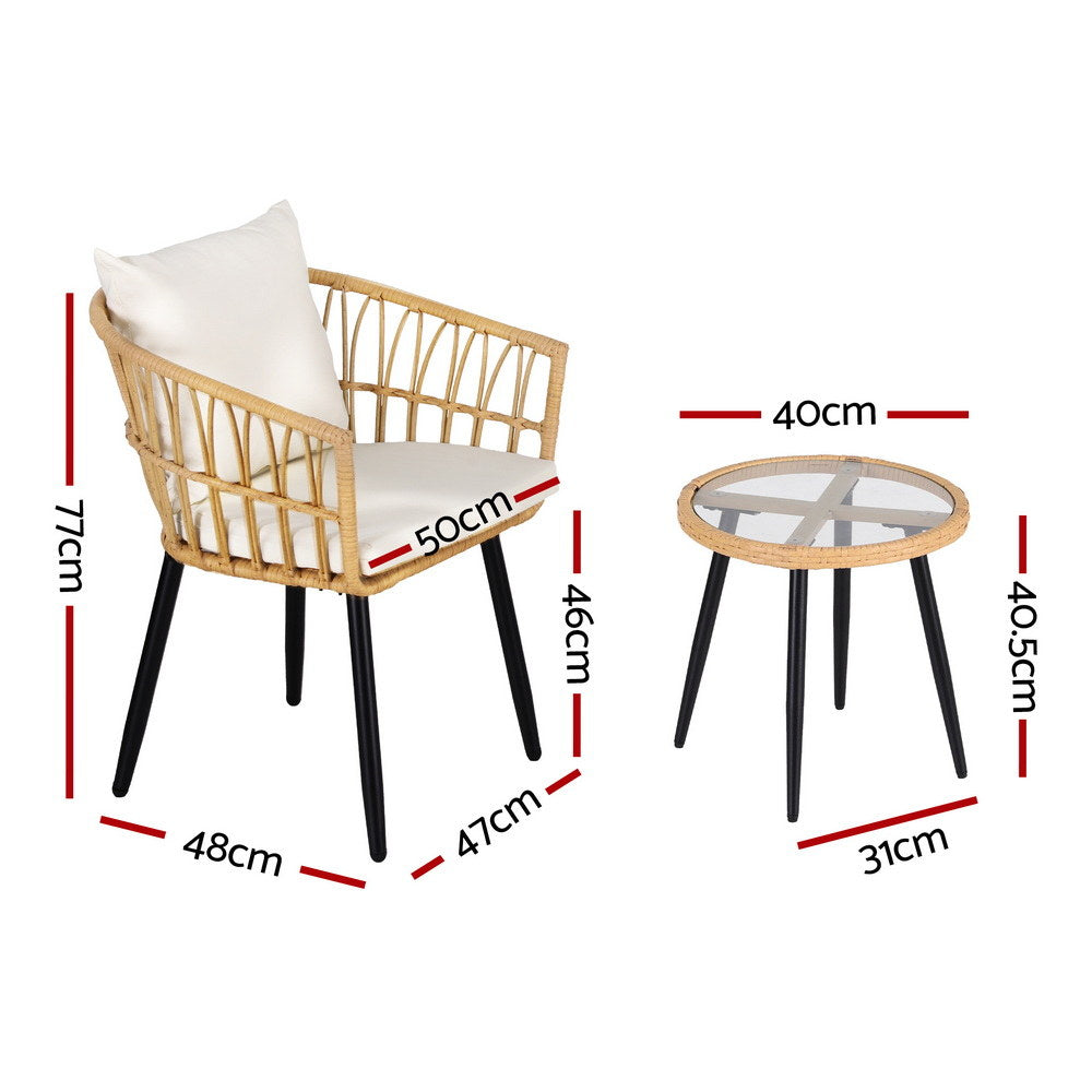 Gardeon 3PC Outdoor Bistro Set Patio Furniture Lounge Setting Table and Chairs Natural - Homecoze