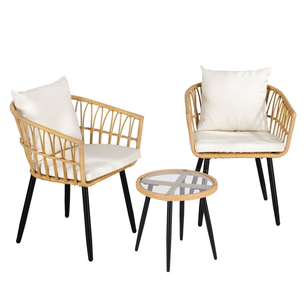 Gardeon 3PC Outdoor Bistro Set Patio Furniture Lounge Setting Table and Chairs Natural - Homecoze