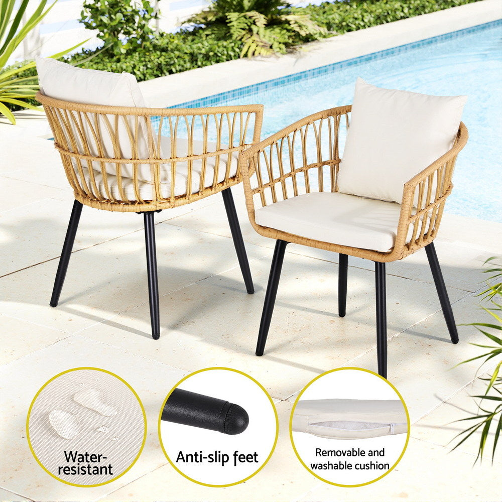 Gardeon 3PC Outdoor Bistro Set Patio Furniture Lounge Setting Table and Chairs Natural - Homecoze