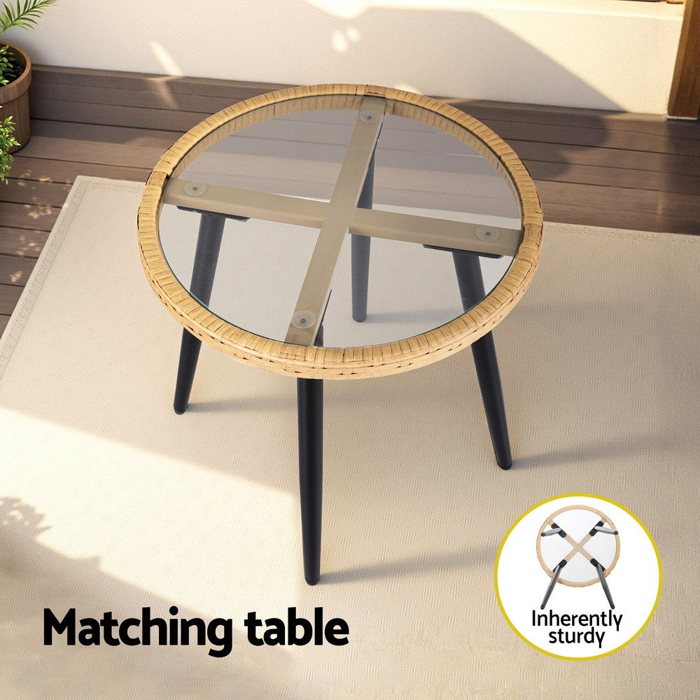Gardeon 3PC Outdoor Bistro Set Patio Furniture Lounge Setting Table and Chairs Natural - Homecoze