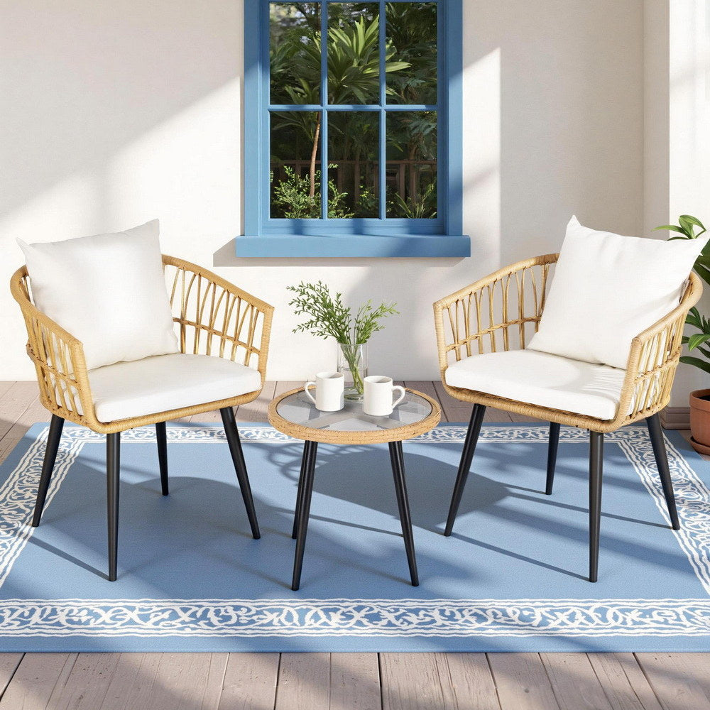Gardeon 3PC Outdoor Bistro Set Patio Furniture Lounge Setting Table and Chairs Natural - Homecoze