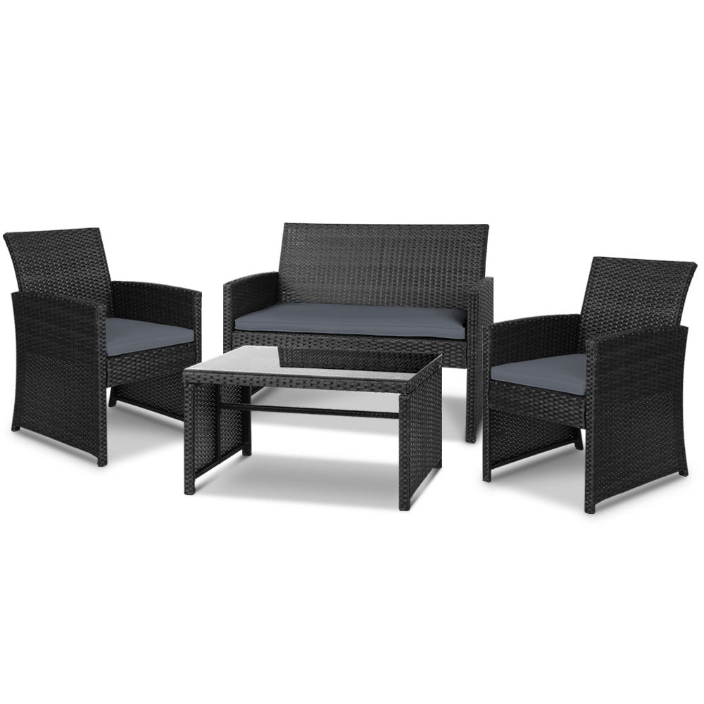 4 Piece Outdoor Wicker Table & Chairs Set - Black - Homecoze