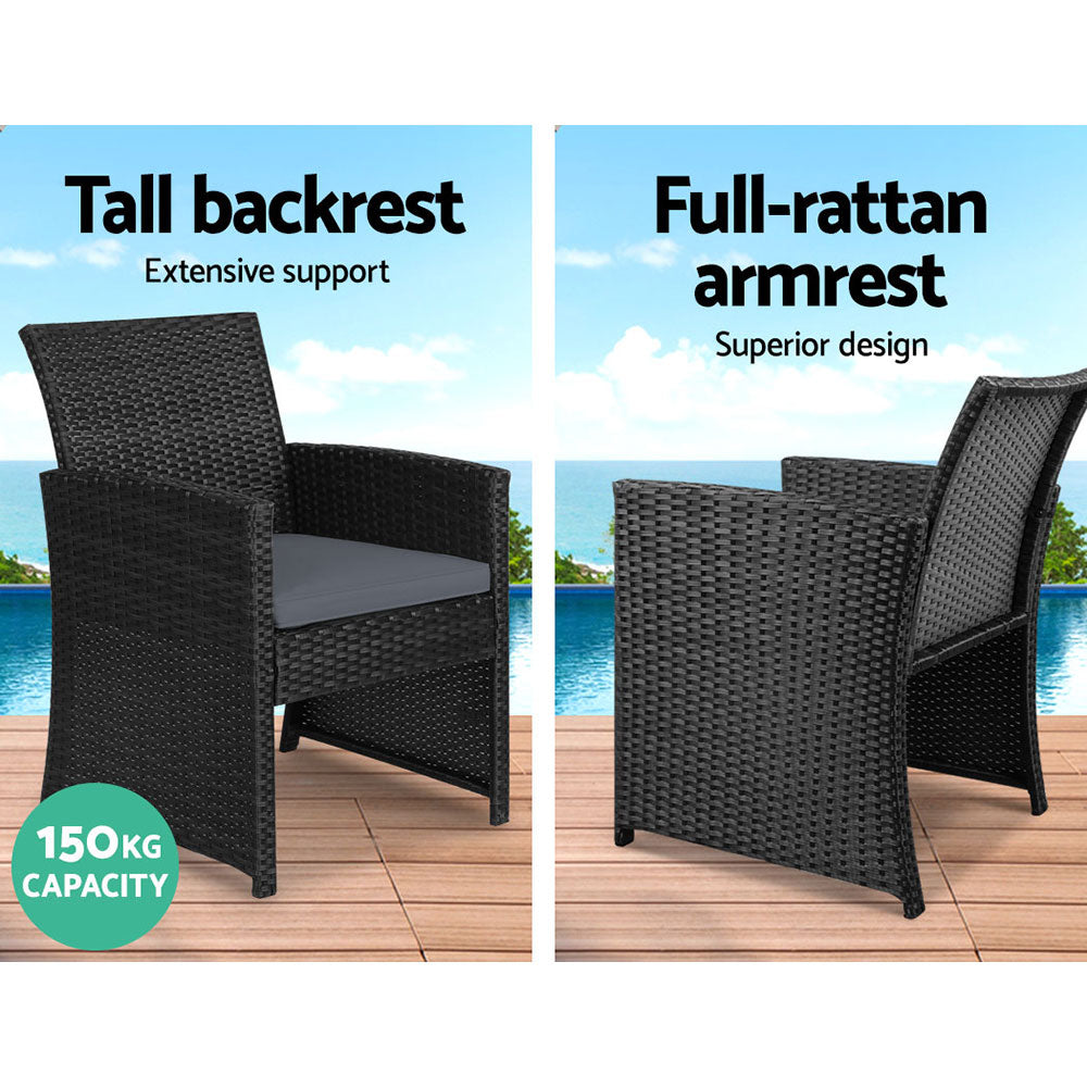 4 Piece Outdoor Wicker Table & Chairs Set - Black - Homecoze