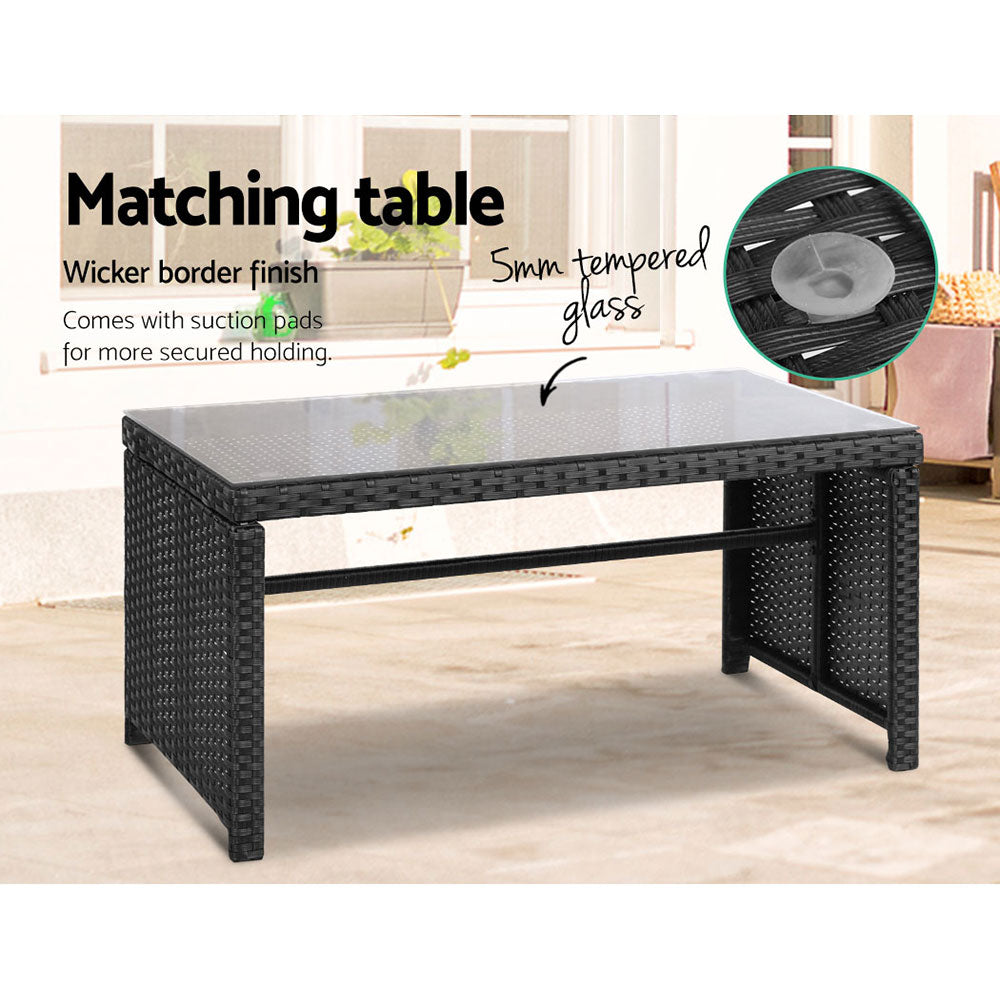 4 Piece Outdoor Wicker Table & Chairs Set - Black - Homecoze