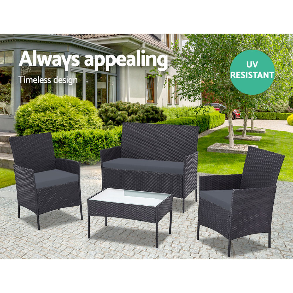 4 Piece Outdoor Wicker Table & Chairs Set - Black - Homecoze