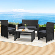 4 Piece Outdoor Wicker Table & Chairs Set - Black - Homecoze