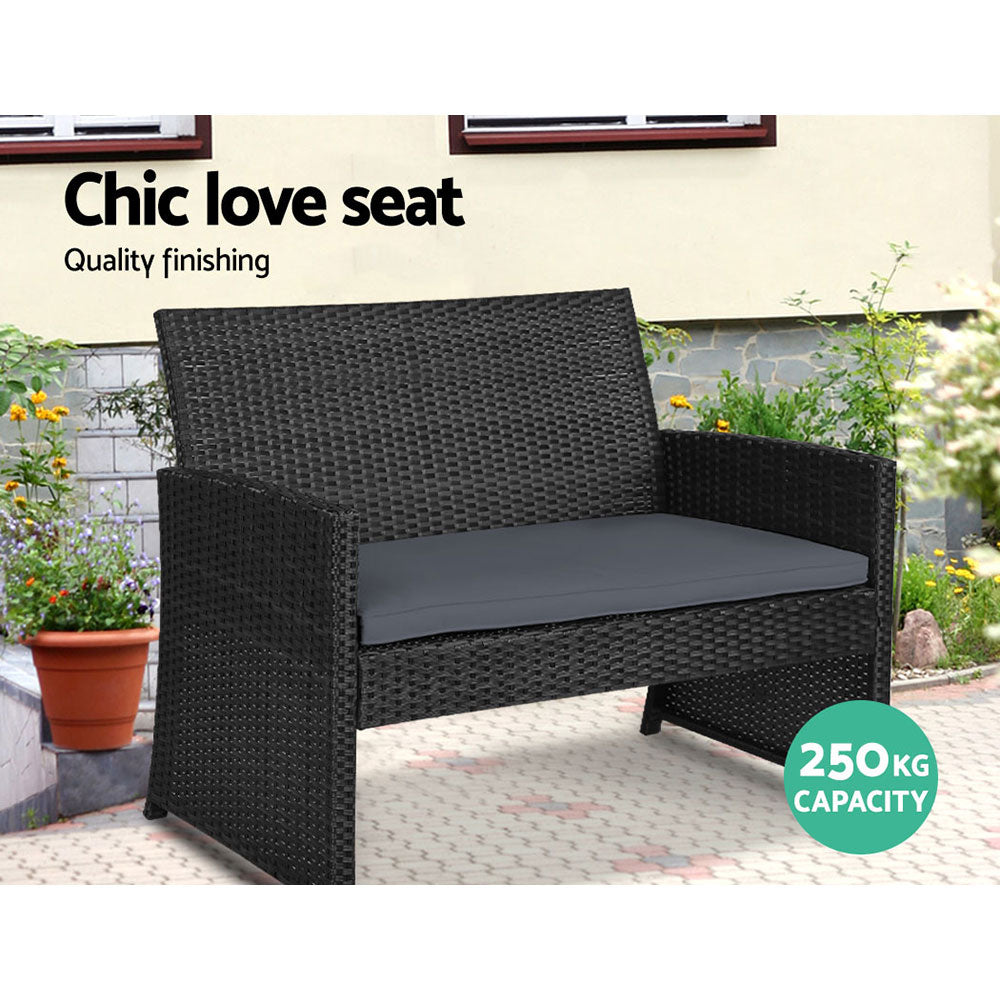 4 Piece Wicker Outdoor Patio Table & Chair Set with Storage Cover - Black - Homecoze