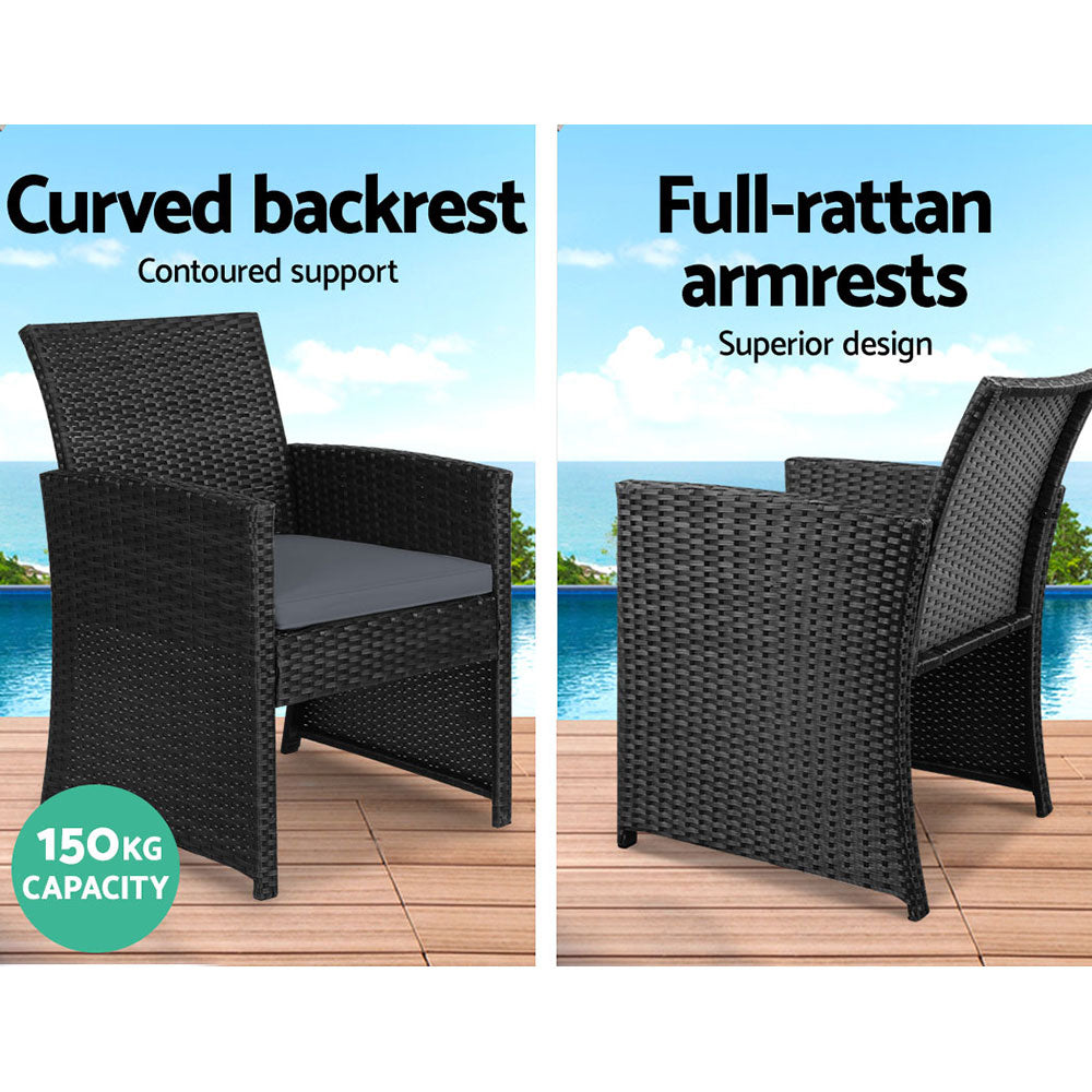 4 Piece Wicker Outdoor Patio Table & Chair Set with Storage Cover - Black - Homecoze