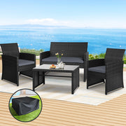4 Piece Wicker Outdoor Patio Table & Chair Set with Storage Cover - Black - Homecoze