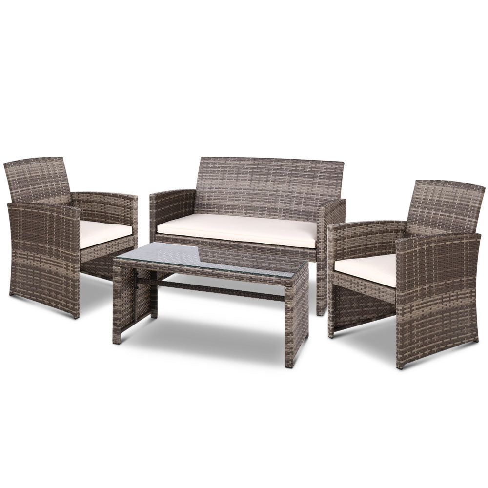 4 Piece Wicker Outdoor Patio Table & Chair Set - Mixed Grey - Homecoze