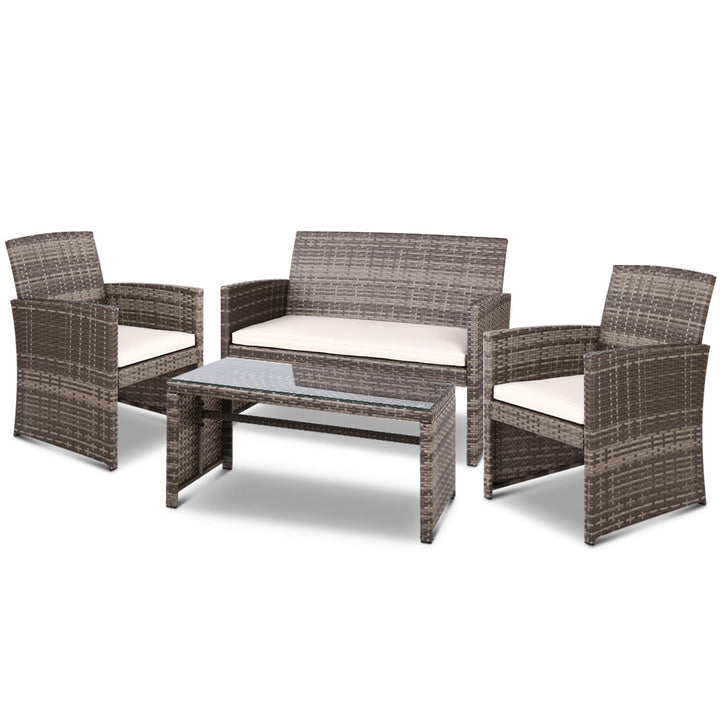 4 Piece Wicker Outdoor Patio Table & Chair Set - Mixed Grey - Homecoze