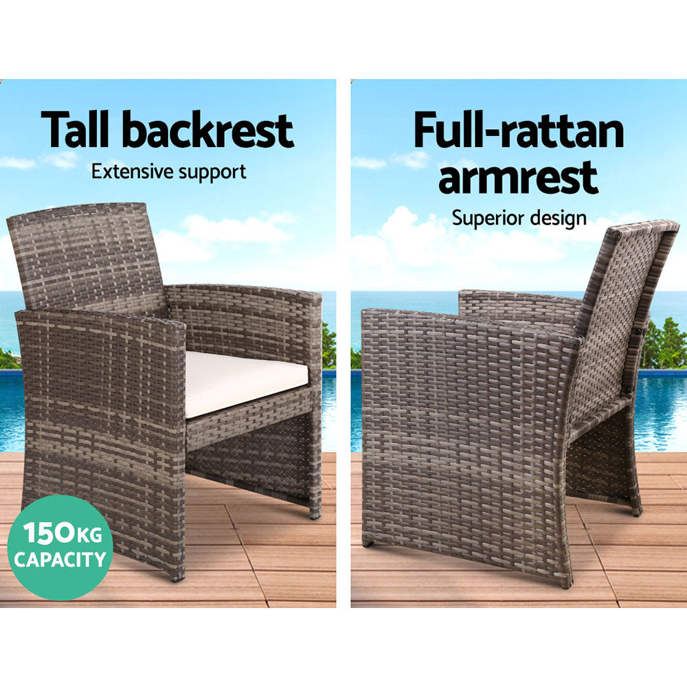 4 Piece Wicker Outdoor Patio Table & Chair Set - Mixed Grey - Homecoze