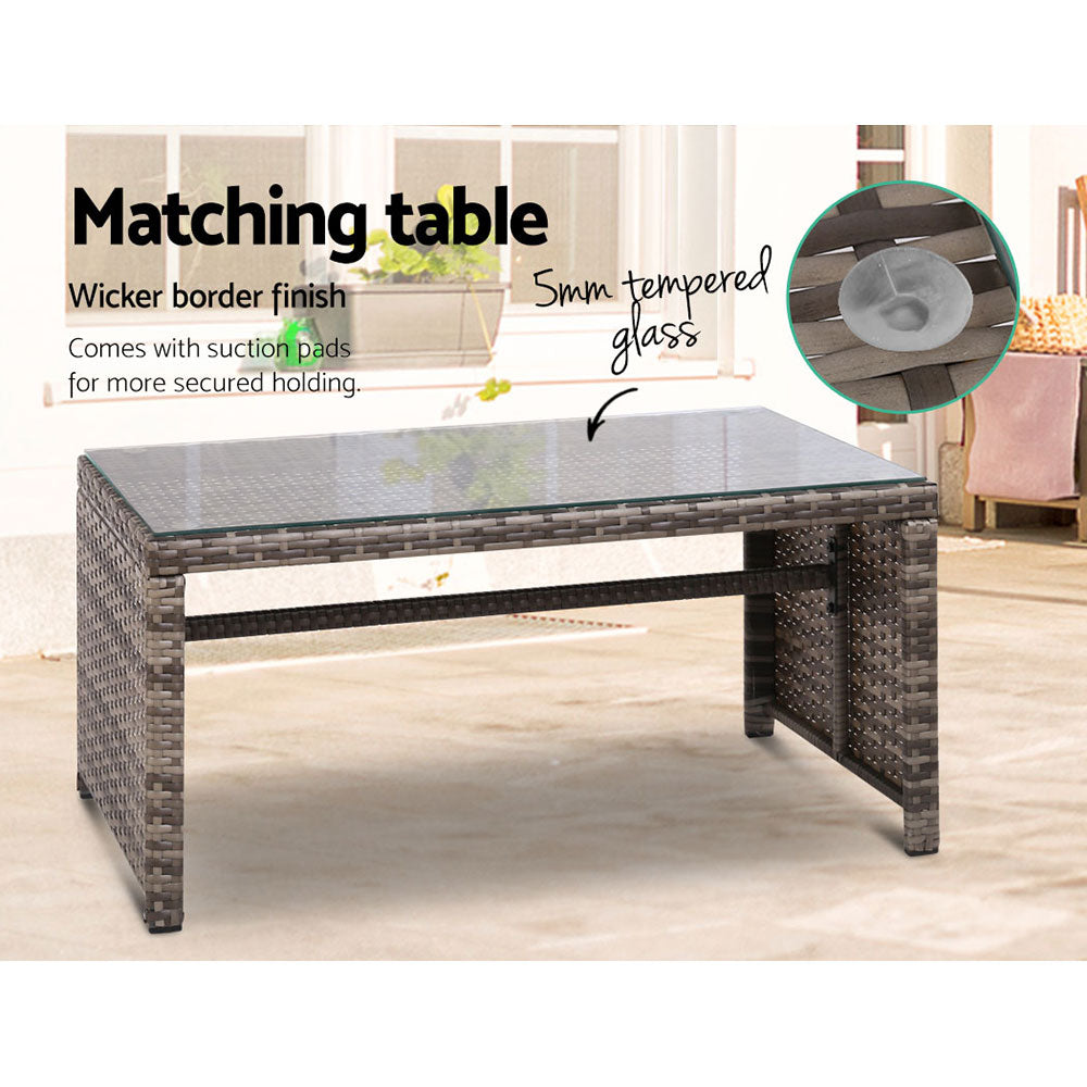 4 Piece Wicker Outdoor Patio Table & Chair Set - Mixed Grey - Homecoze