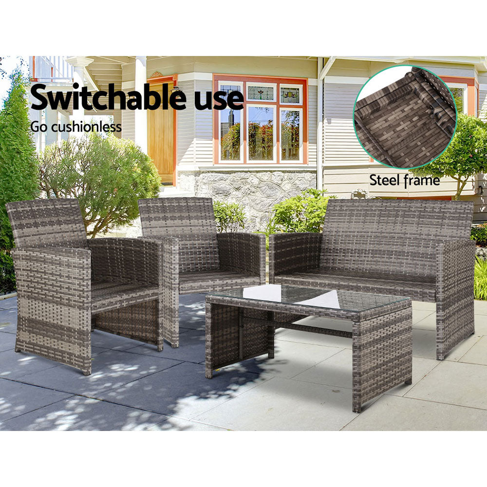 4 Piece Wicker Outdoor Patio Table & Chair Set - Mixed Grey - Homecoze