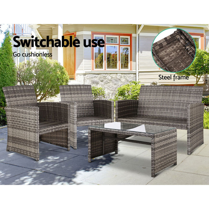 4 Piece Wicker Outdoor Patio Table & Chair Set - Mixed Grey - Homecoze