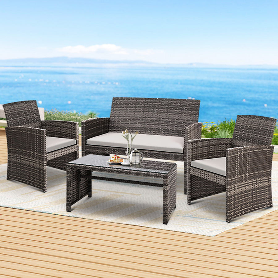 4 Piece Wicker Outdoor Patio Table & Chair Set - Mixed Grey - Homecoze