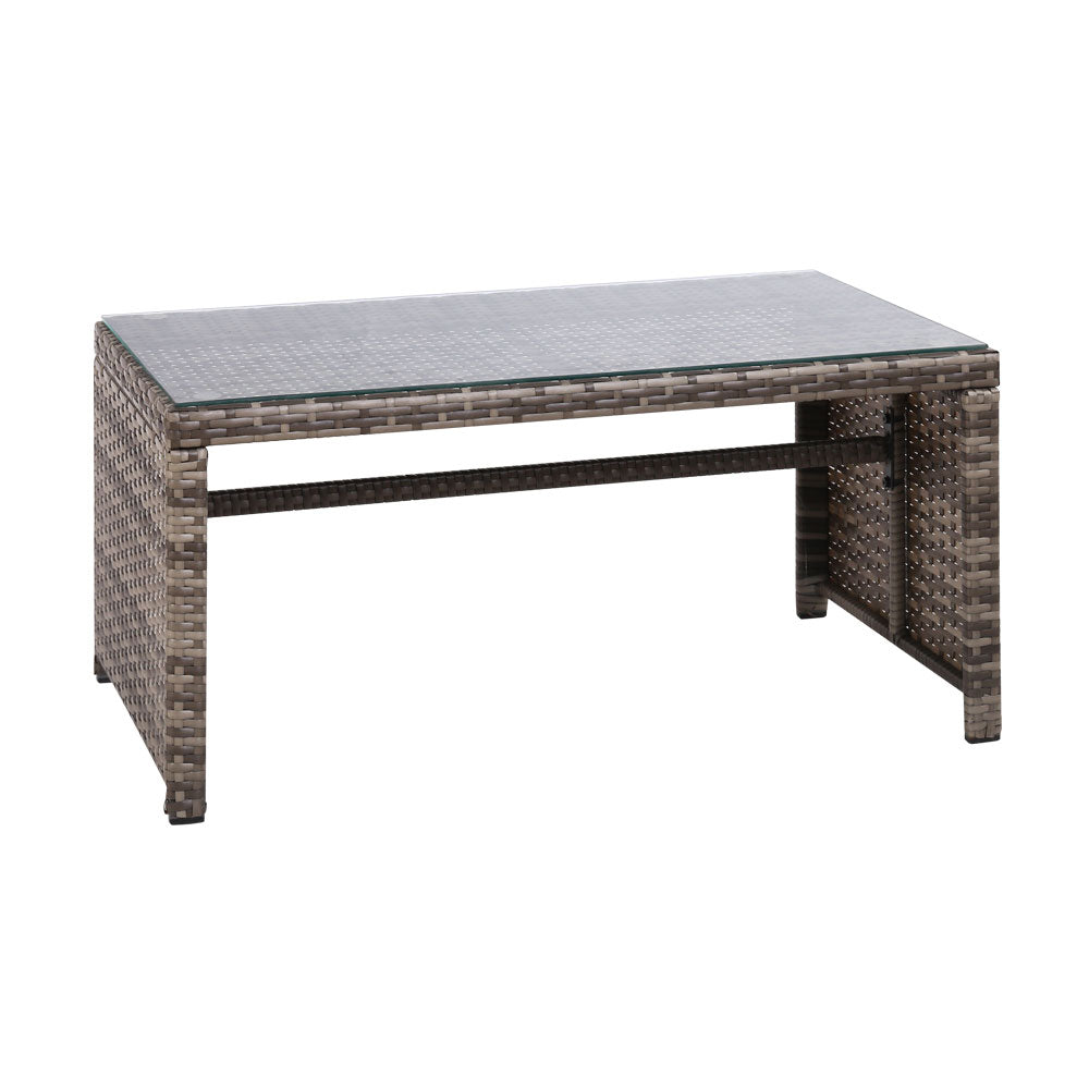 4 Piece Wicker Outdoor Patio Table & Chair Set with Storage Cover - Mixed Grey & Beige - Homecoze