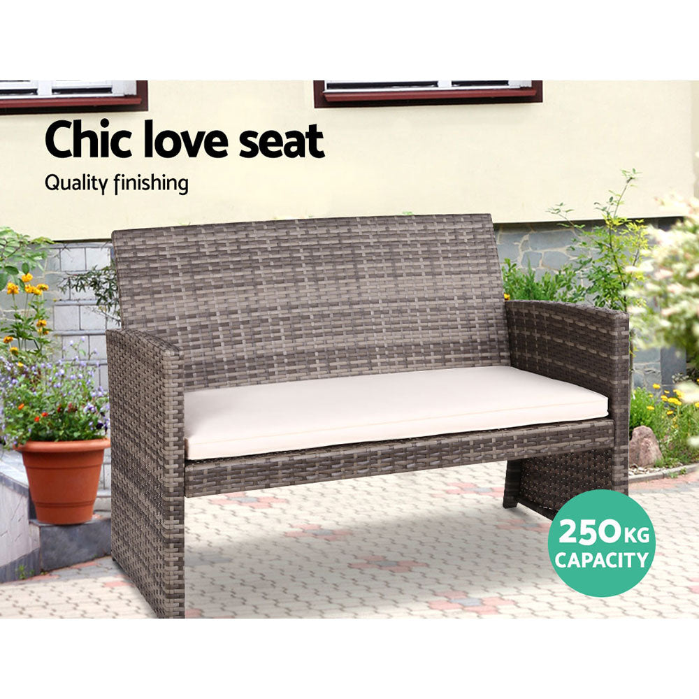 4 Piece Wicker Outdoor Patio Table & Chair Set with Storage Cover - Mixed Grey & Beige - Homecoze