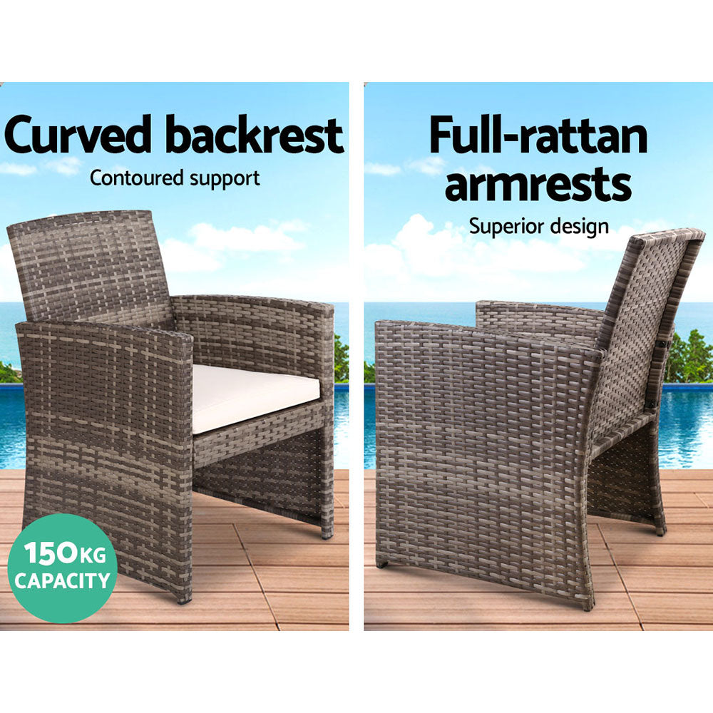 4 Piece Wicker Outdoor Patio Table & Chair Set with Storage Cover - Mixed Grey & Beige - Homecoze