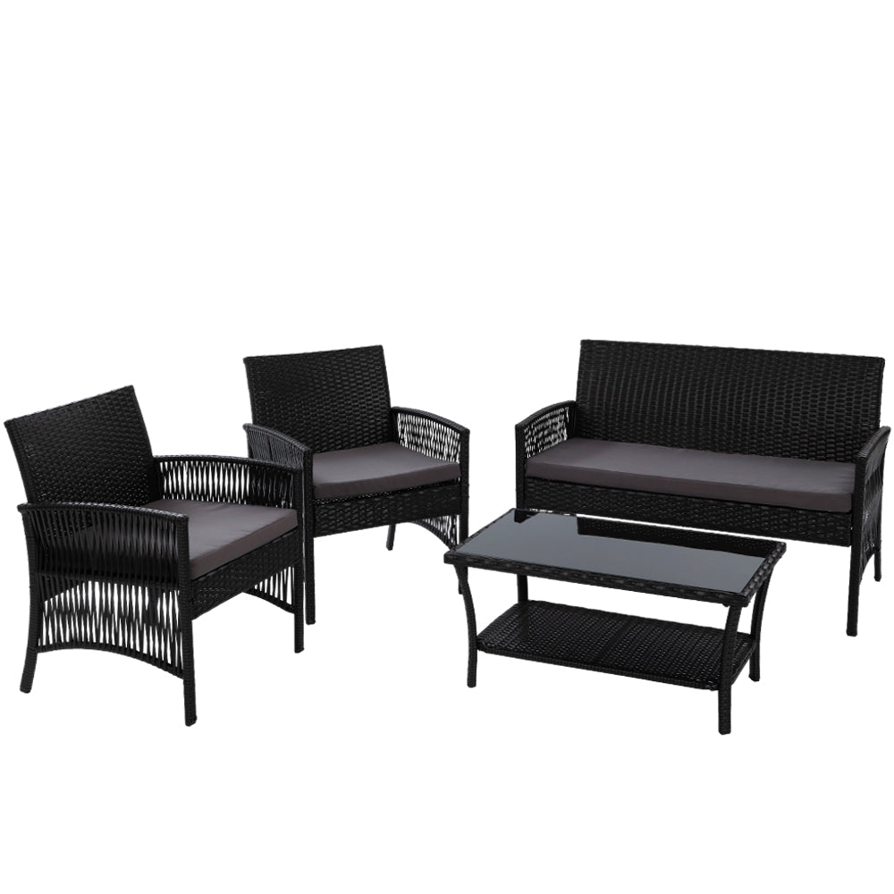 4 Piece Harp Style Wicker Outdoor Furniture Set - Black - Homecoze