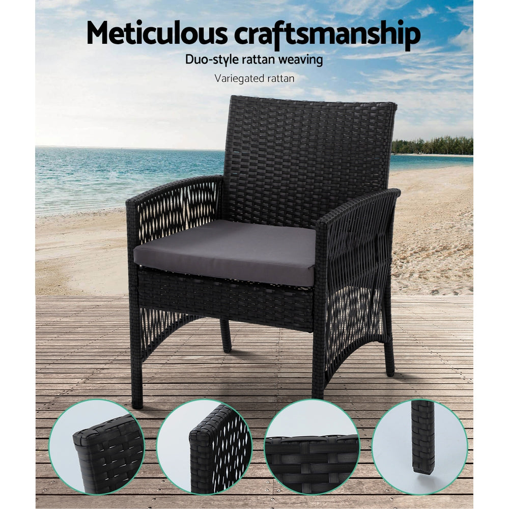 4 Piece Harp Style Wicker Outdoor Furniture Set - Black - Homecoze