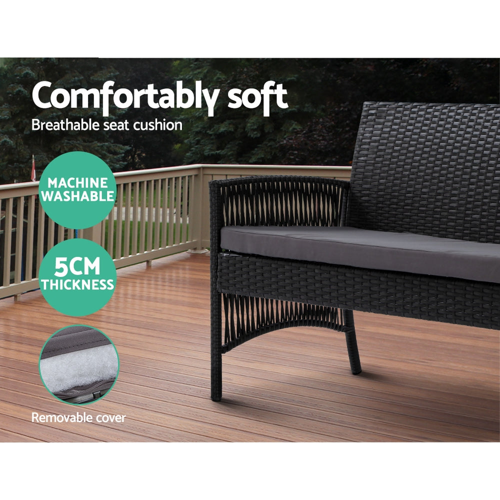 4 Piece Harp Style Wicker Outdoor Furniture Set - Black - Homecoze