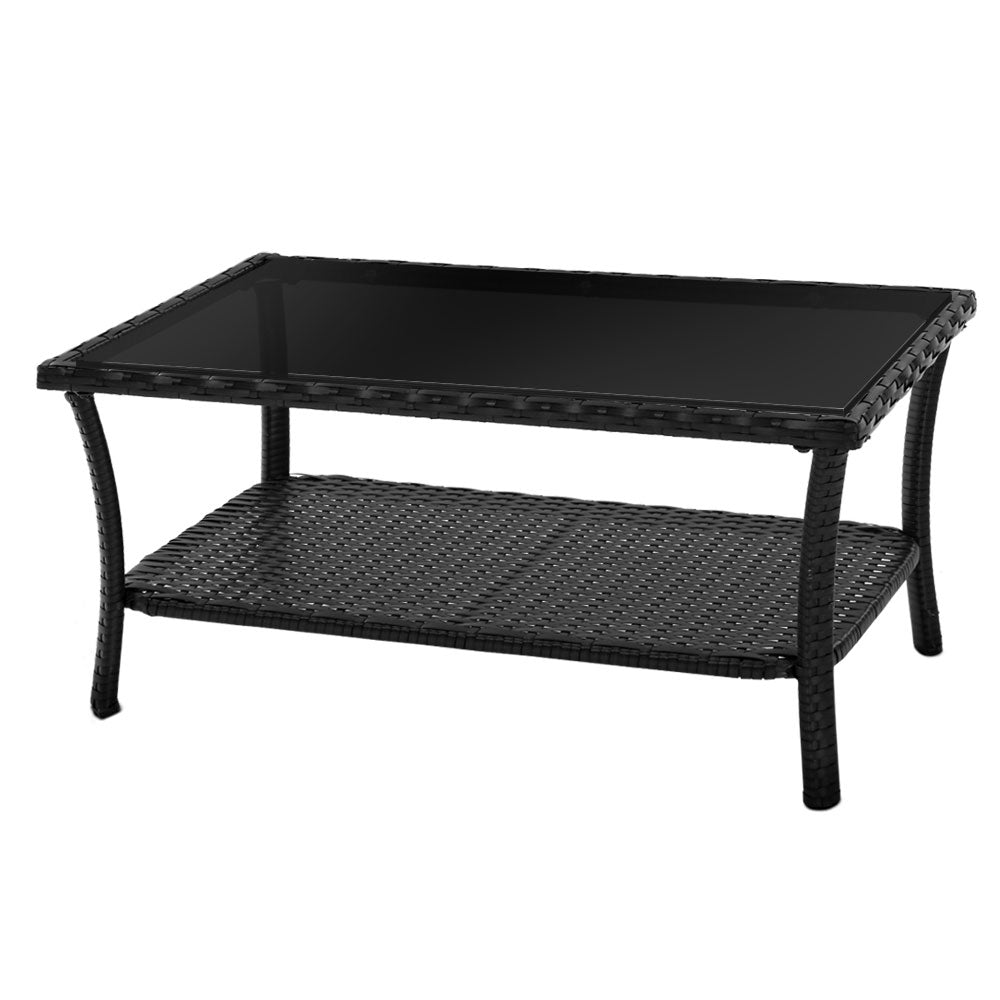 4PC Wicker Harp Style Outdoor Patio Table & Chair Set with Storage Cover - Black - Homecoze