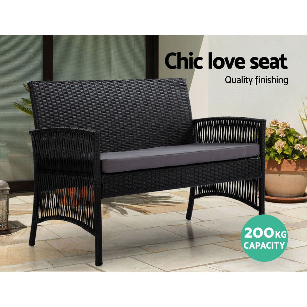 4PC Wicker Harp Style Outdoor Patio Table & Chair Set with Storage Cover - Black - Homecoze