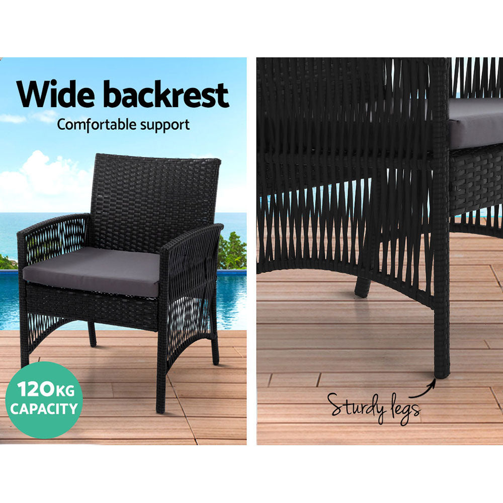 4PC Wicker Harp Style Outdoor Patio Table & Chair Set with Storage Cover - Black - Homecoze