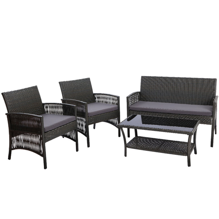 4 Piece Harp Inspired Wicker Outdoor Patio Table & Chair Set - Dark Grey - Homecoze