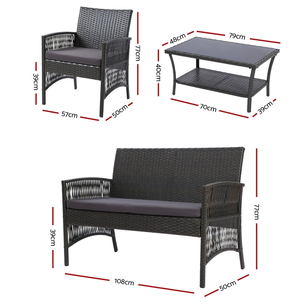 4 Piece Harp Inspired Wicker Outdoor Patio Table & Chair Set - Dark Grey - Homecoze