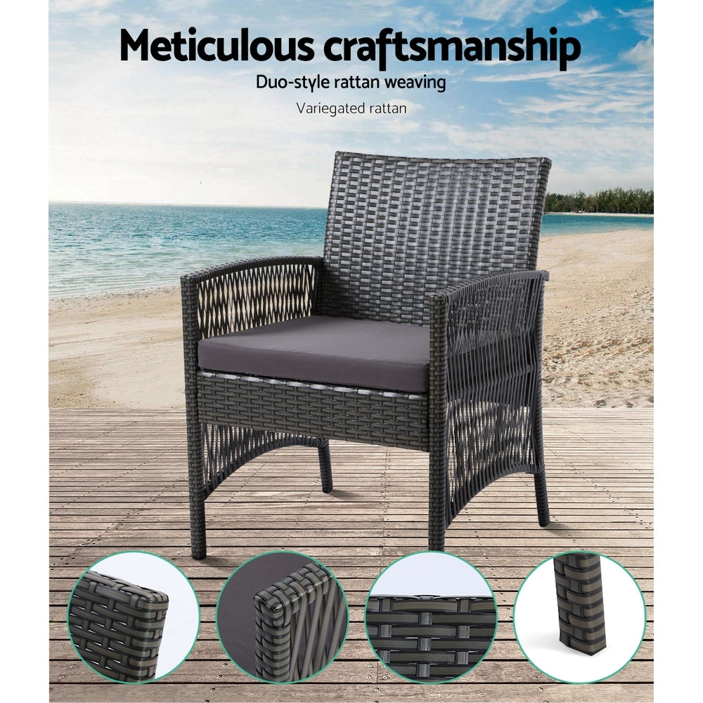4 Piece Harp Inspired Wicker Outdoor Patio Table & Chair Set - Dark Grey - Homecoze