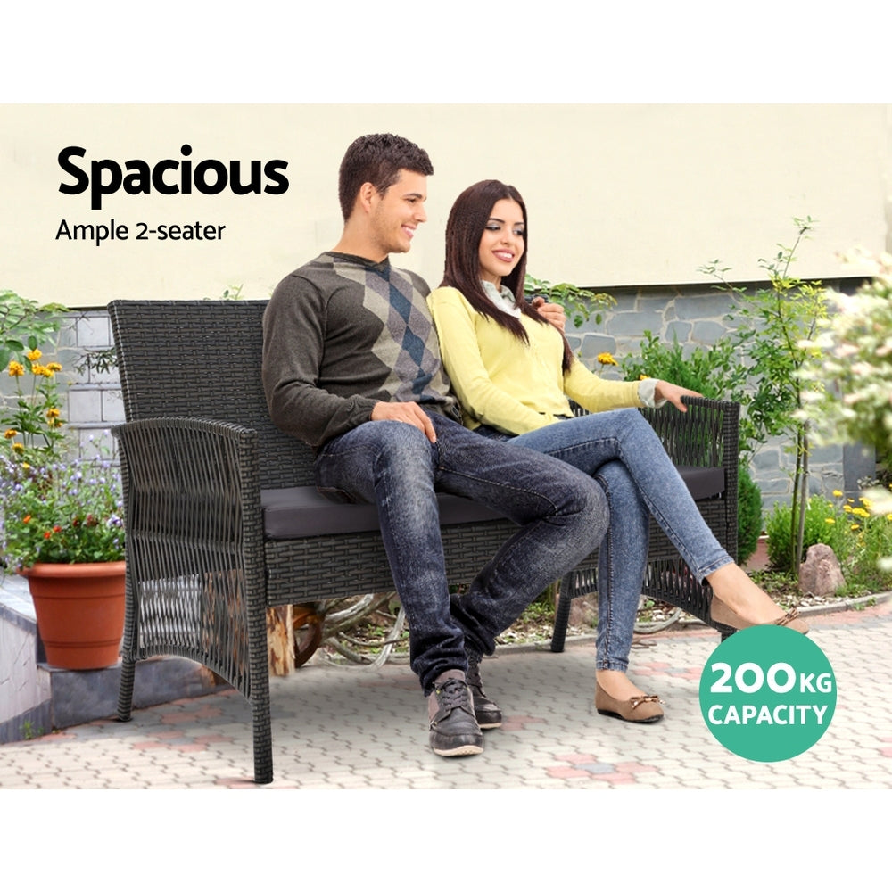 4 Piece Harp Inspired Wicker Outdoor Patio Table & Chair Set - Dark Grey - Homecoze