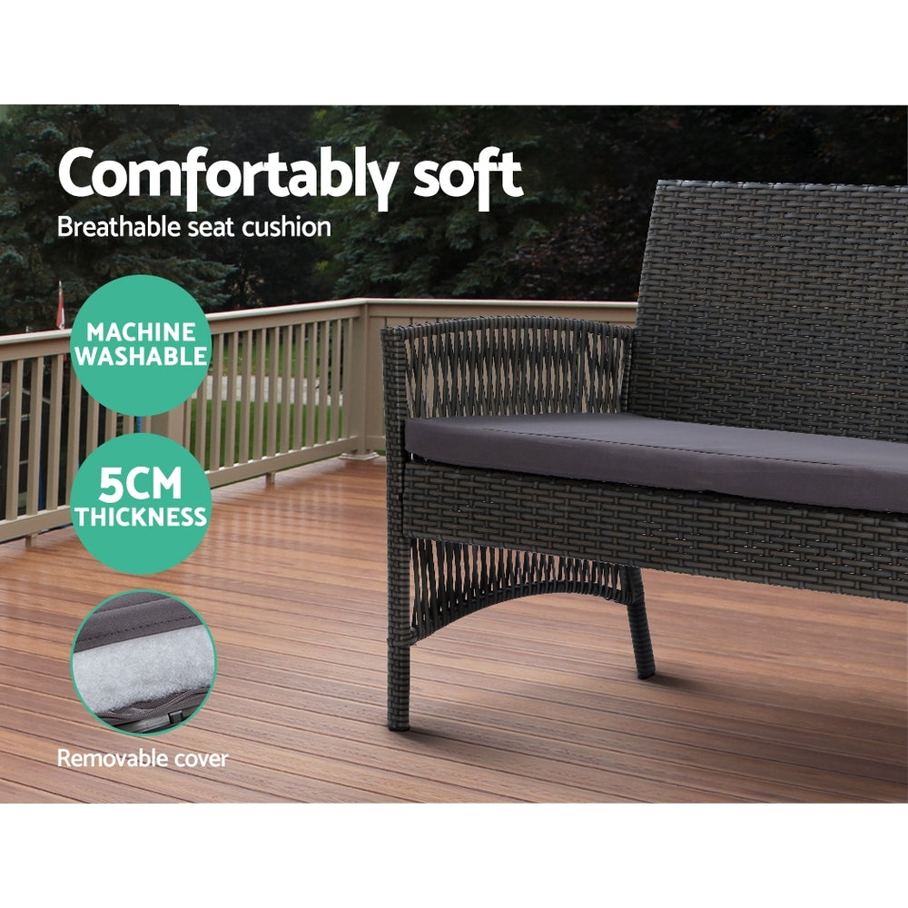 4 Piece Harp Inspired Wicker Outdoor Patio Table & Chair Set - Dark Grey - Homecoze