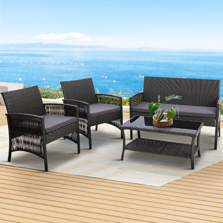4 Piece Harp Inspired Wicker Outdoor Patio Table & Chair Set - Dark Grey - Homecoze