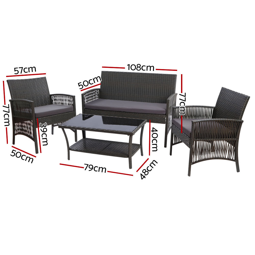 4PC Wicker Harp Style Outdoor Patio Table & Chair Set with Storage Cover - Dark Grey - Homecoze