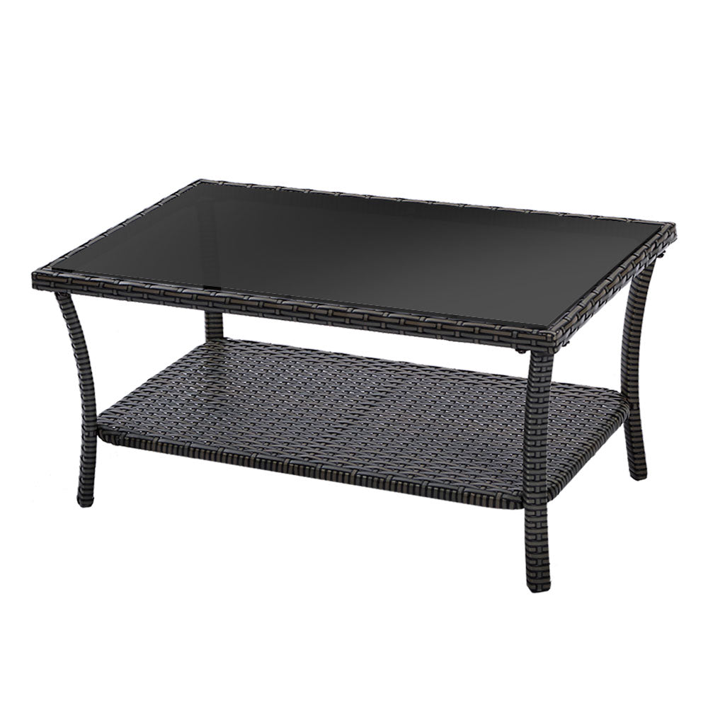 4PC Wicker Harp Style Outdoor Patio Table & Chair Set with Storage Cover - Dark Grey - Homecoze