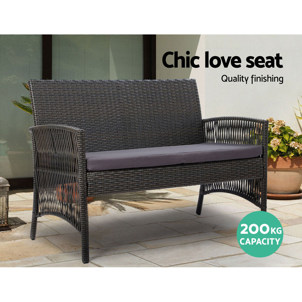 4PC Wicker Harp Style Outdoor Patio Table & Chair Set with Storage Cover - Dark Grey - Homecoze