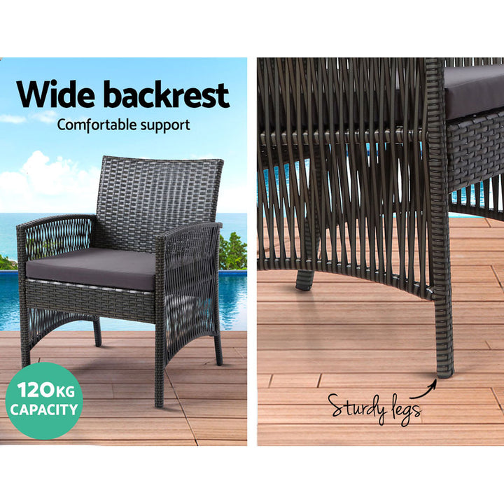 4PC Wicker Harp Style Outdoor Patio Table & Chair Set with Storage Cover - Dark Grey - Homecoze