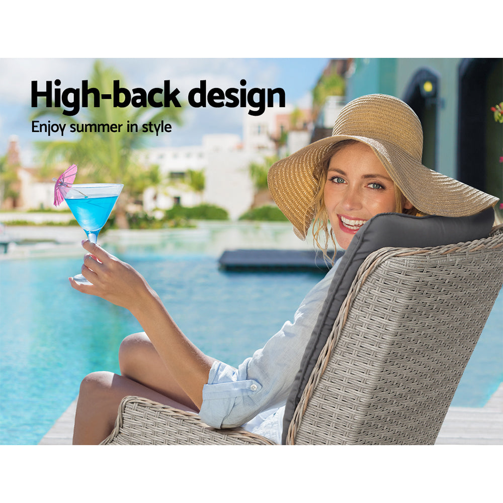 5PC Wicker Outdoor Recliner Chair & Ottoman Side Table Set - Grey - Homecoze