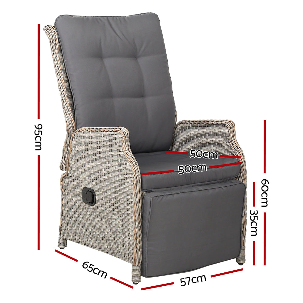 Set of 2 Wicker Outdoor Recliner Chairs - Grey