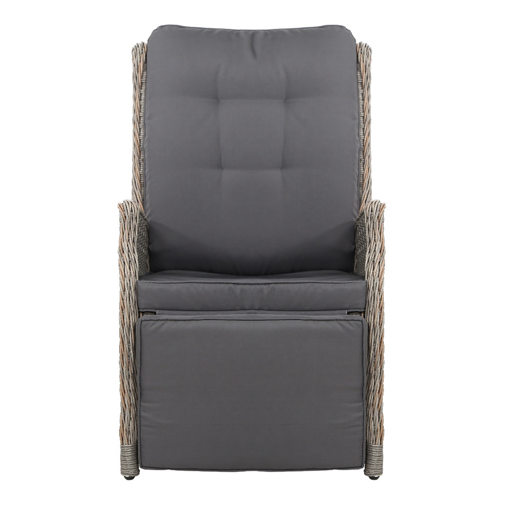 Set of 2 Wicker Outdoor Recliner Chairs - Grey - Homecoze