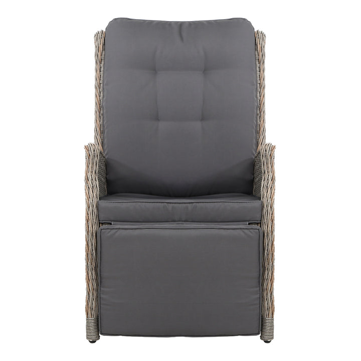 Set of 2 Wicker Outdoor Recliner Chairs - Grey