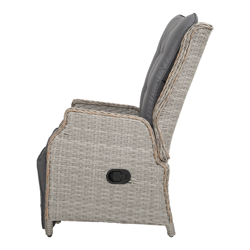 Set of 2 Wicker Outdoor Recliner Chairs - Grey - Homecoze