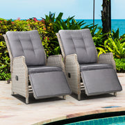 Set of 2 Wicker Outdoor Recliner Chairs - Grey - Homecoze