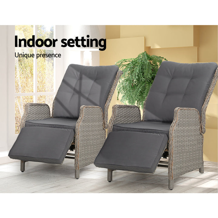 Set of 2 Wicker Outdoor Recliner Chairs - Grey - Homecoze
