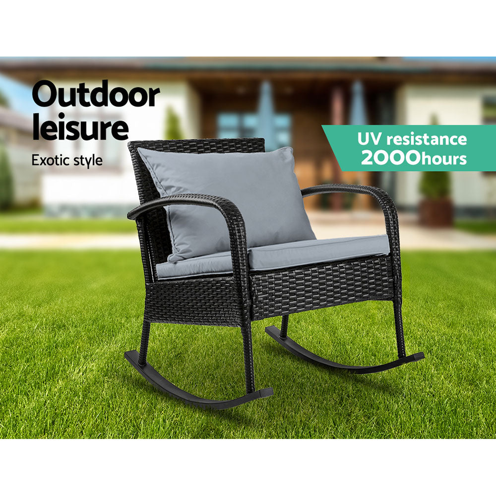 Outdoor Wicker Rocking Chair - Black - Homecoze