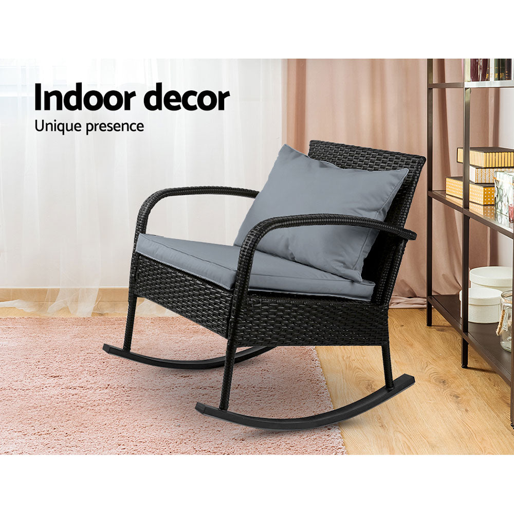 Outdoor Wicker Rocking Chair - Black - Homecoze