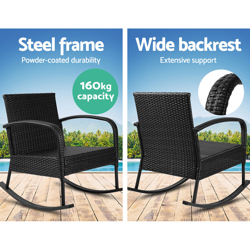 Outdoor Wicker Rocking Chair - Black - Homecoze