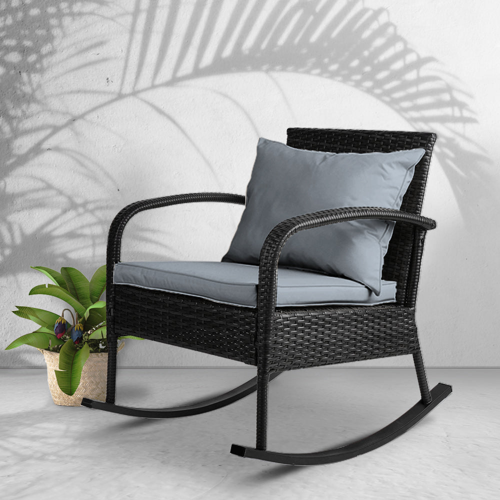 Outdoor Wicker Rocking Chair - Black - Homecoze